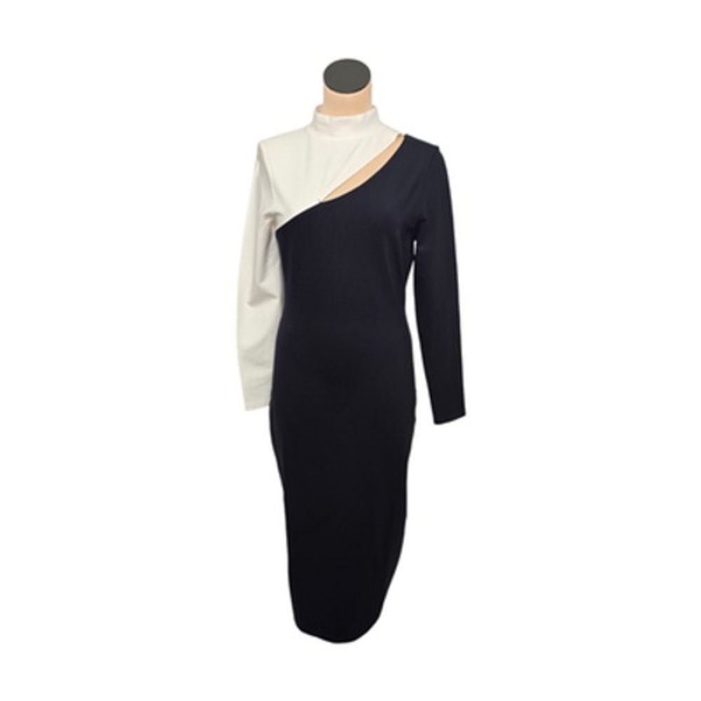 GSTQ Dress Womens Medium Downtown Cutout Colorblock‎ Long Sleeve Modern